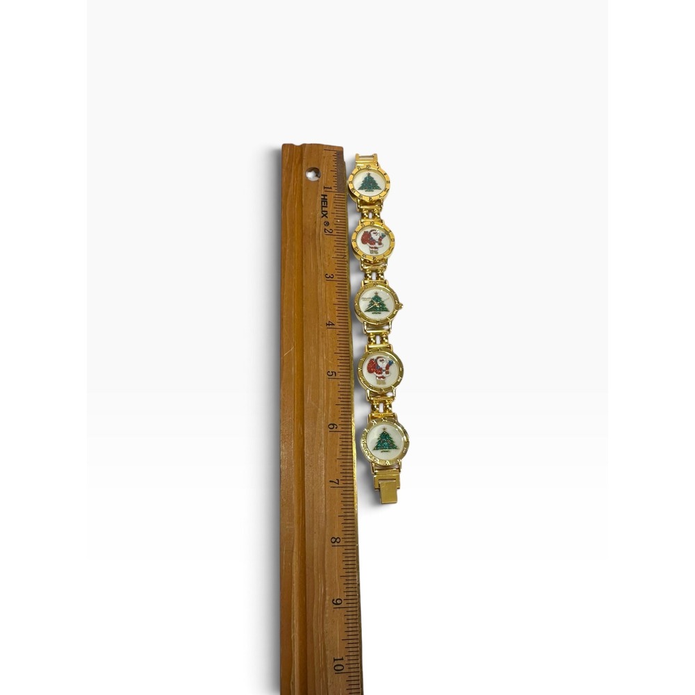 Vintage Lafayette Santa And Christmas Tree Watch Bracelet Gold Tone New Battery - Picture 3 of 7